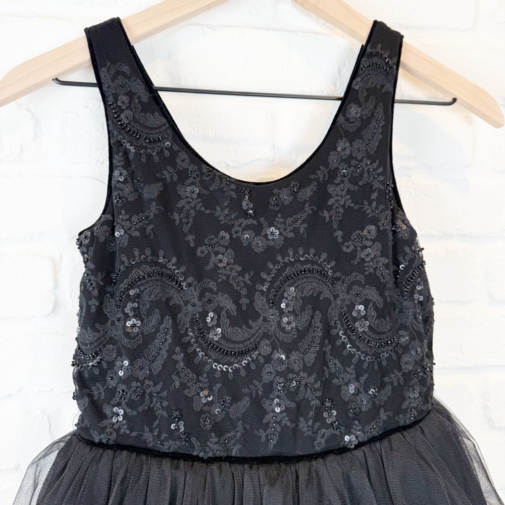 Polo Ralph Lauren Black Dress Beaded Lace Bodice Velvet Trim Full Tulle Skirt 10